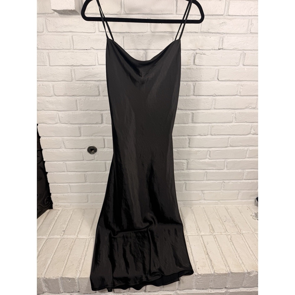 Black Satin Slip Dress XS Cowl Neck Maxi Bias Cut Adjustable Straps